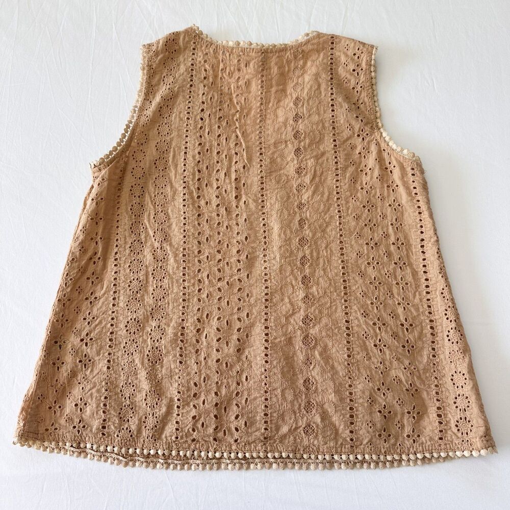 Joie Eyelet Lace Tank Top Beige XS Boho Crochet Trim 100% Cotton - Picture 2 of 7